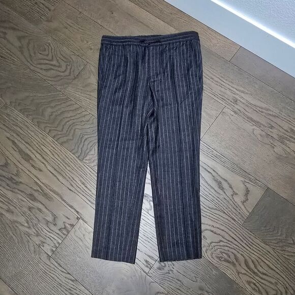 Sandro Wool Pinstripe Straight Leg Pants in Anthracite - Picture 1 of 11